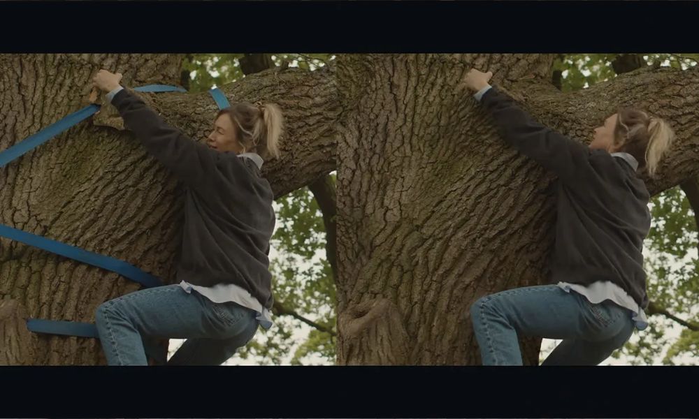 Bridget Jones climbing a tree VFX before and after shot