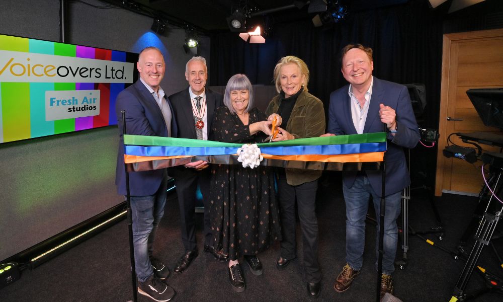 Dawn French and Jennifer Saunders opening new Plymouth studio facility with a ribbon cutting ceremony