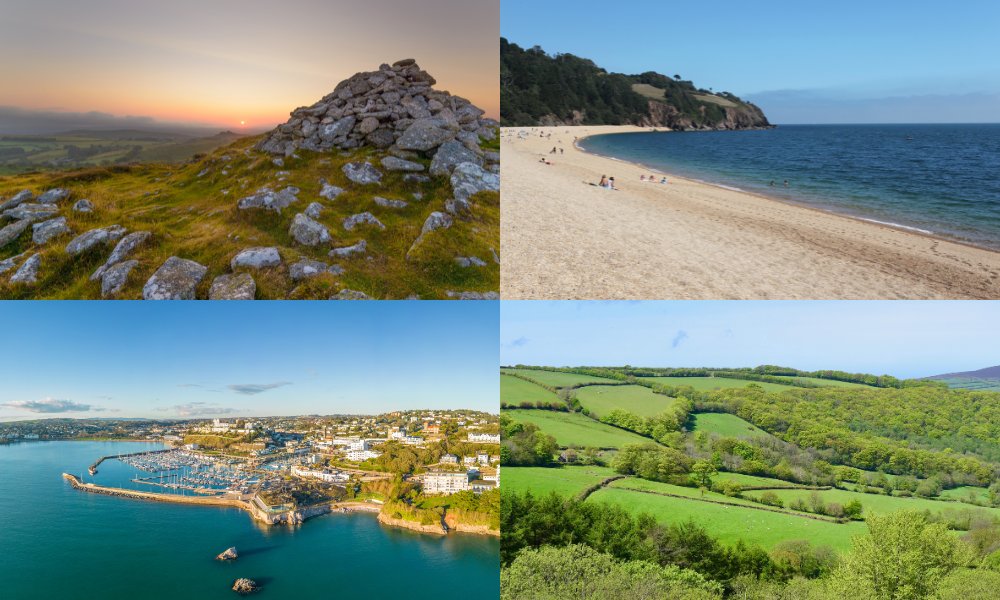 Scenes of Devon. Dartmoor, Blackpool Sands, Torquay harbour and Exmoor countryside